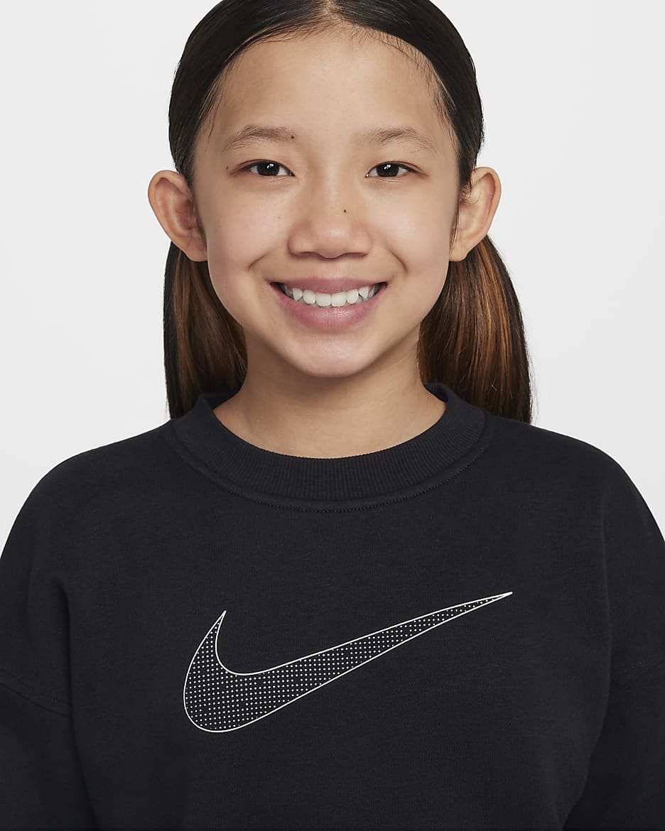 Nike Sportswear Club Fleece Older Kids Girls Oversized Sweatshirt Black Cotton Polyester